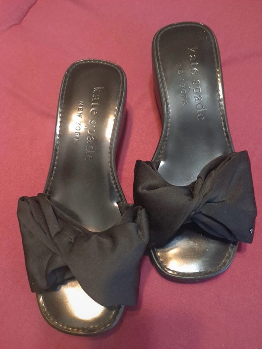 Kate Spade New York Black Bow Wedge Sandals Slides Womens 8.5 Low Heel